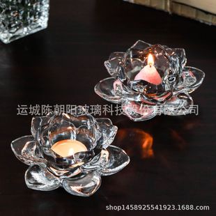 Factory Direct Supply Glass Lotus Candle Holder, Sesame Oil Butter Lamp Candle, Household Smoke-Free Transparent Buddha Lamp, Candlelight