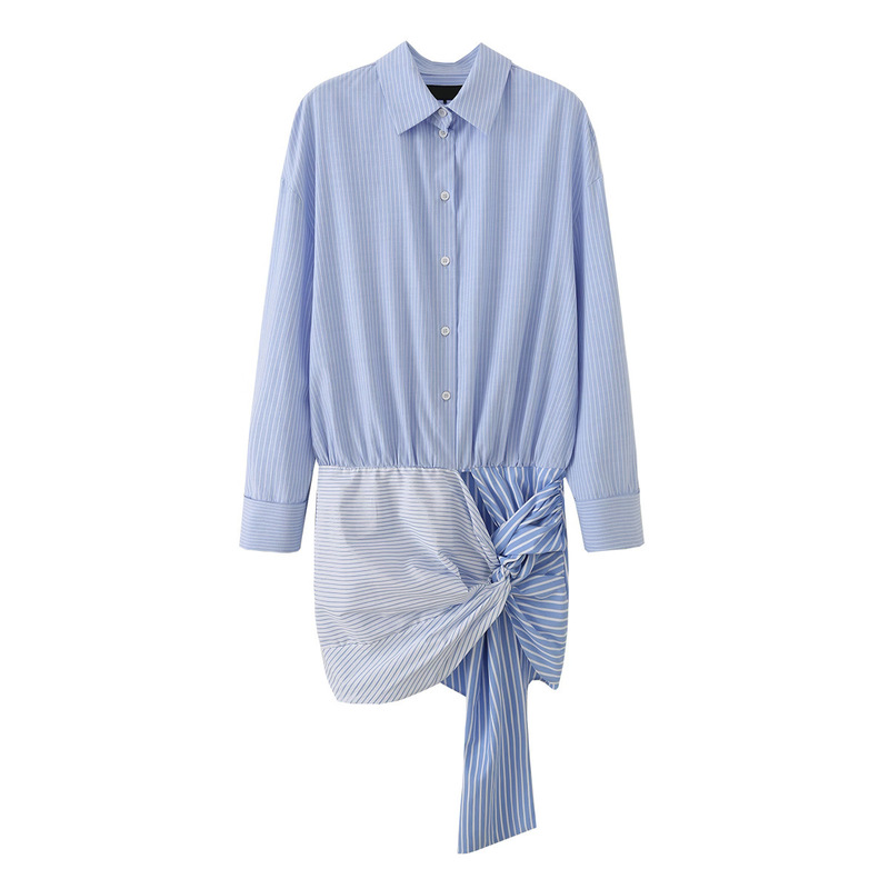 European and American Cross-Border Women's Fashion French-Style Casual Lapel Striped Shirt Dress Slim Fit Bodycon Dress for Women European and American Cross-Border Women's Fashion French-Style Casual Lapel Striped Shirt Dress Slim Fit Bodycon Dress for Women