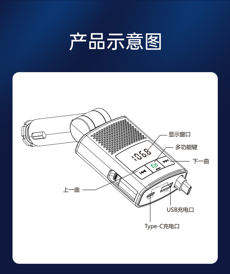 Car Bluetooth retractable charger PD65W fast charging, can charge laptops, FM transmitter BC99 car charger