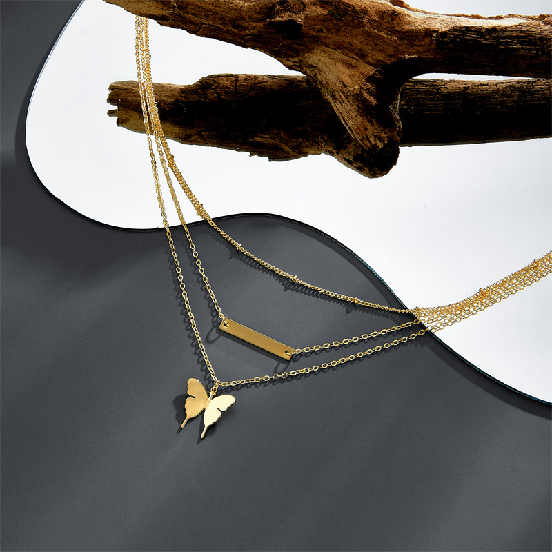fashion butterfly pendant threelayer necklace copper necklacepicture4