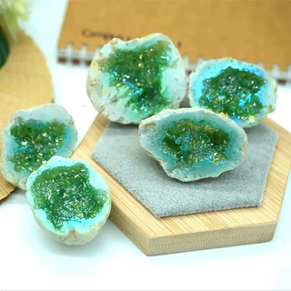 天然水晶电镀绿色玛瑙晶洞聚宝盆水晶洞矿石标本摆件厂家批发