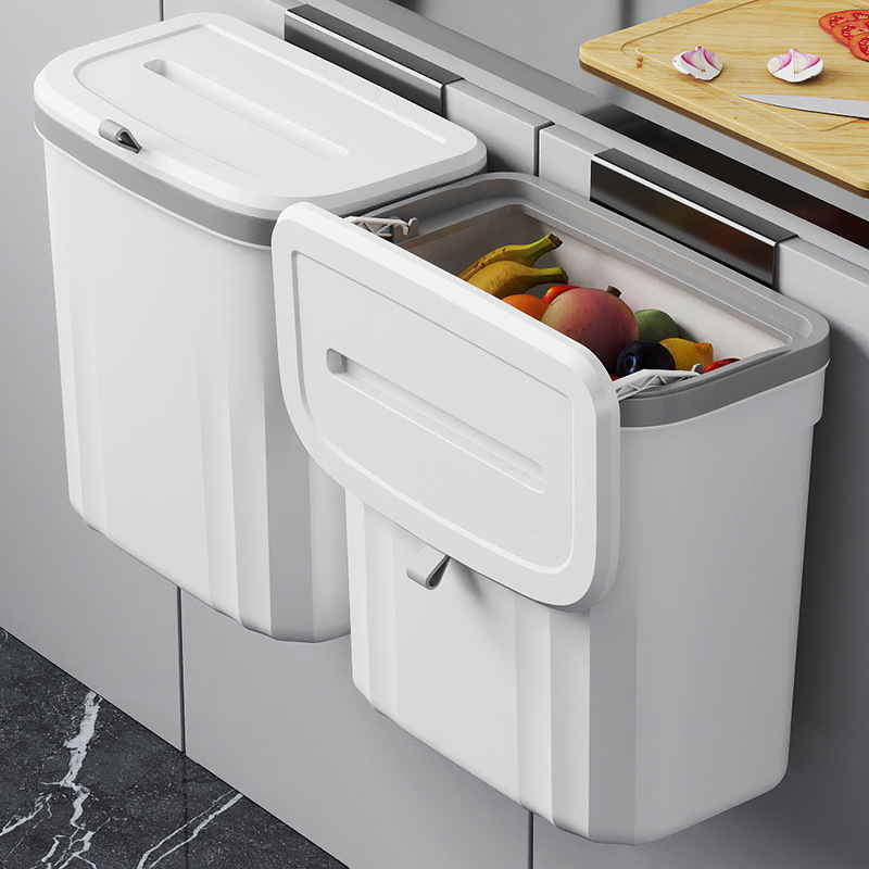 Household Kitchen Wall-mounted Storage Trash Can Hanging Kitchen Disposal Bathroom Wall-mounted Toilet with Lid Garbage Trash Trash Basket