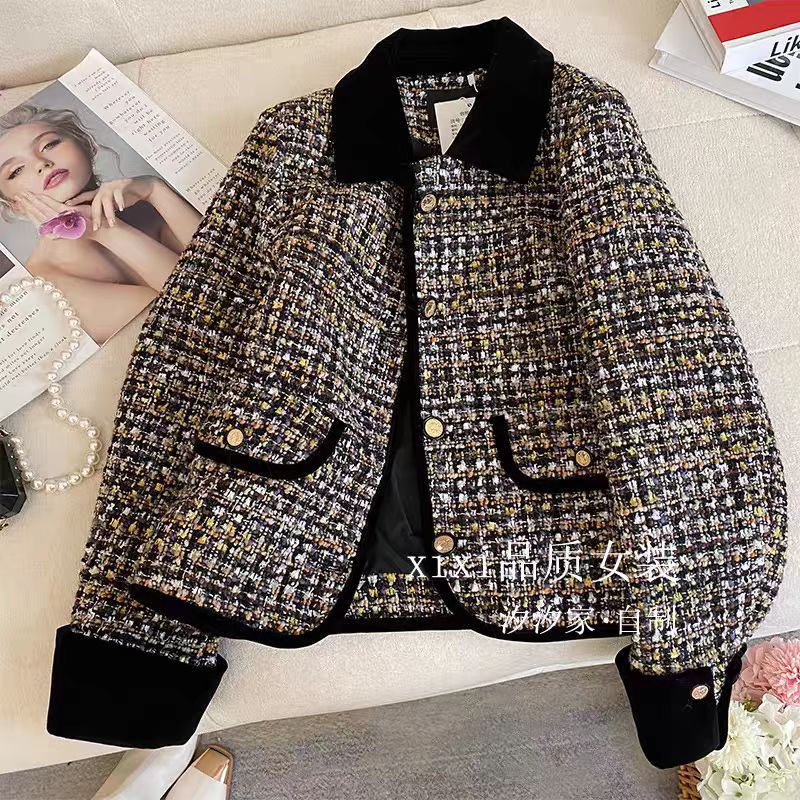 Black Gold Retro Small Fragrance Jacket for Women 2025 Spring & Fall New French Quilted Tweed Short Top European and American Clothing