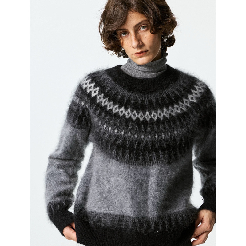 Sasanroro* Full Wool Color-Blocked Fair Isle High-End Fuzzy Soft Loose Pullover Long-Sleeve Sweater Sasanroro* Full Wool Color-Blocked Fair Isle High-End Fuzzy Soft Loose Pullover Long-Sleeve Sweater