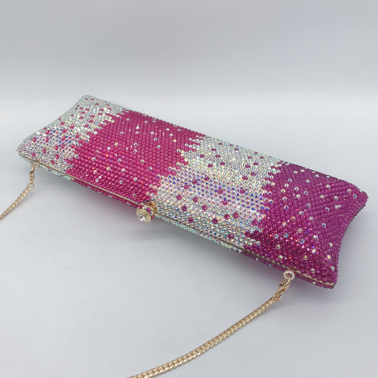 Túi clutch nữ đính đá rhinestone cầm tay hộp cứng dự tiệc — 10 # xanh ngọc chi tiết 5