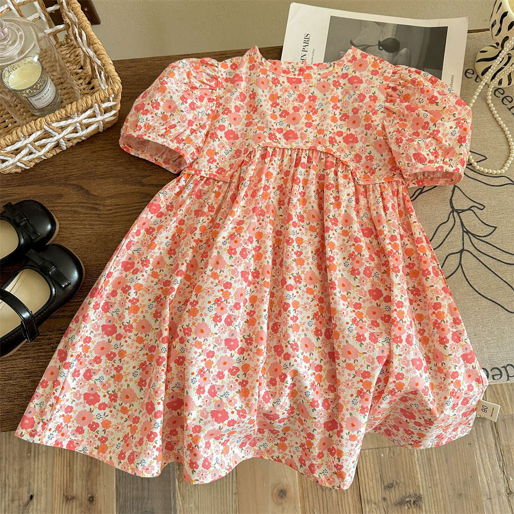 Xianning siete niños coreano vestido floral verano nuevo estilo femenino vestido de princesa estampado de flores de algodón extranjero