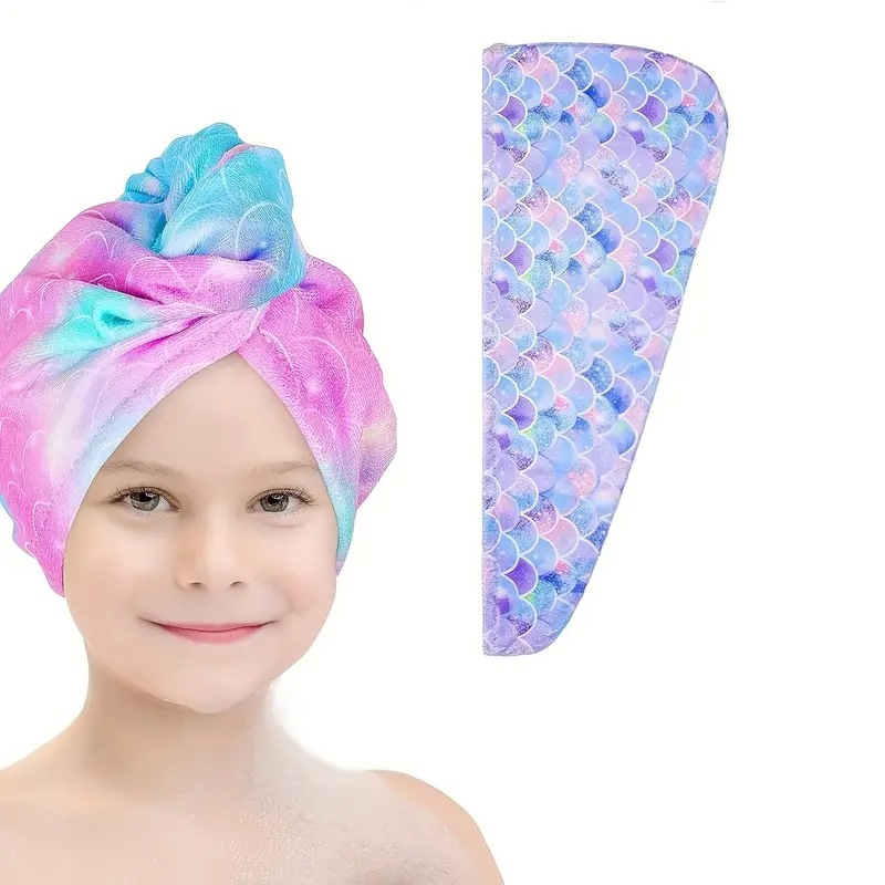 Absorción engrosada de agua para niños arco iris impresión sombrero de cabello seco envoltura de cabello microfibra lindo bebé niña bolsa de cabello seco