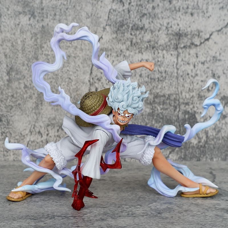 One Piece Luffy Second Gear Sun God Luffy White Hair Squatting Pose Fifth Gear Anime Figure Nika Fruit Awakening