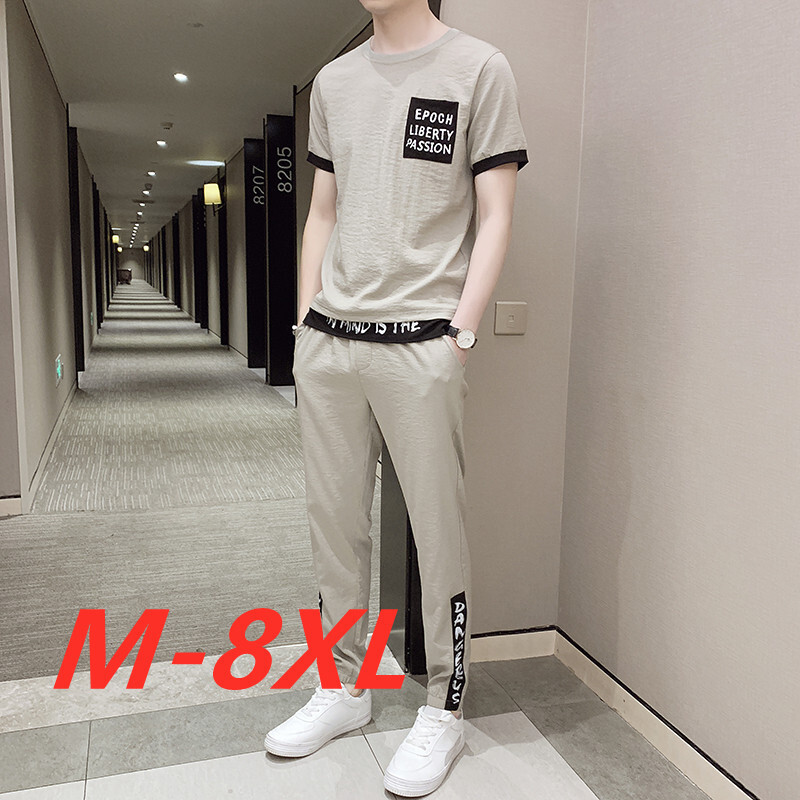 [Lugar de puesto] [M-8XL] Verano nuevo traje hombre 2024 marca de moda suelta camiseta casual de manga corta nueve