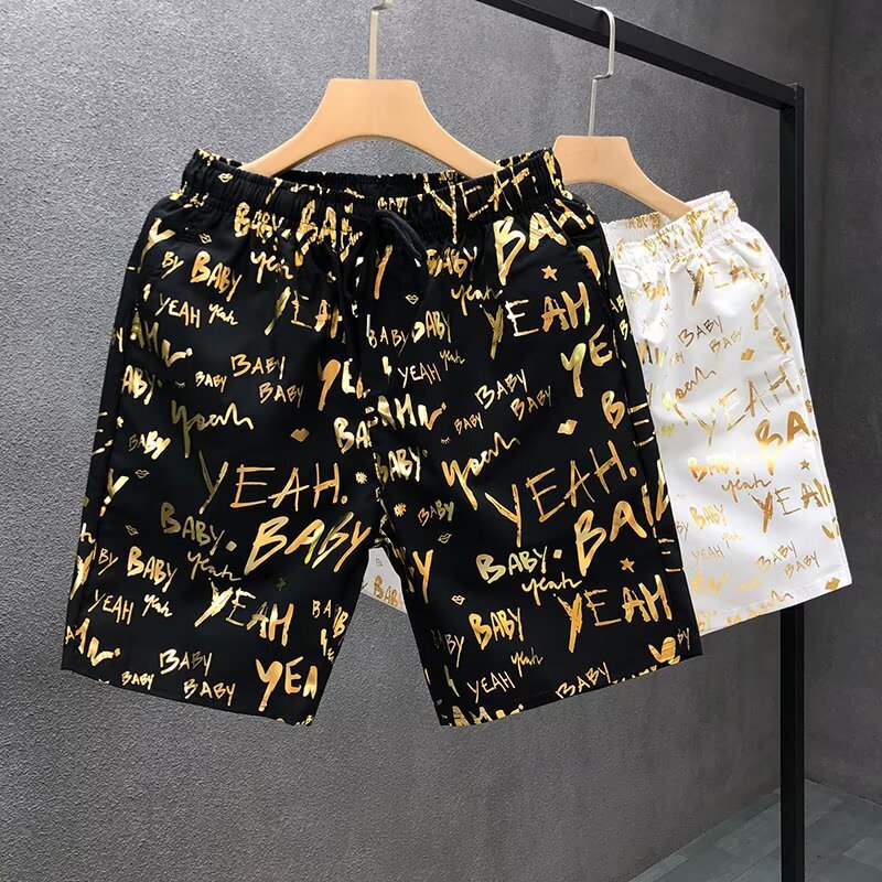 Bedrukte herenshorts met 3D-contourbies, losse casual strandshorts, zomerse mode essentials, ademende, sneldrogende stof._voghion.com