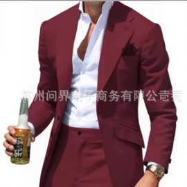 亚马逊跨境商务休闲男2件套新郎西装婚礼宴会大码休闲西装礼服男