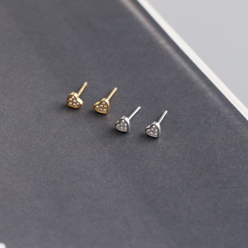 1 Paire Sucré Style Simple Forme De Cœur Placage Incruster Argent Sterling Zircon Boucles D'oreilles display picture 3