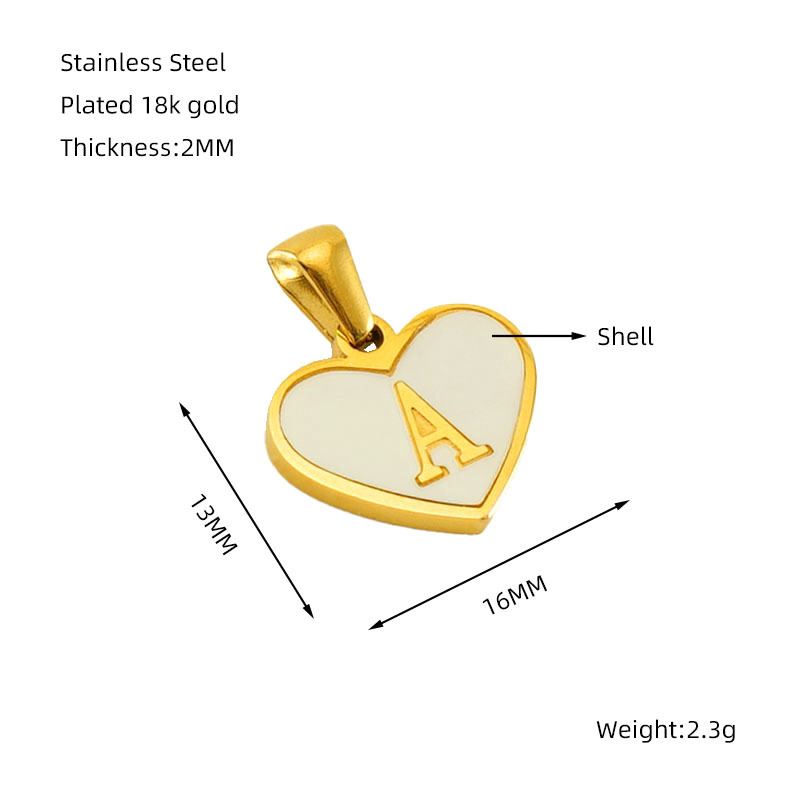 5g Weight 1 Piece 13*16mm Stainless Steel Shell Letter Heart Shape Polished Pendant