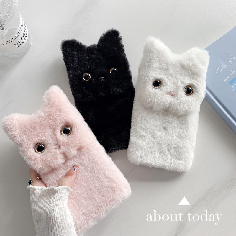 Suitable for Apple 12 plush phone case iphone15 cartoon cat folding 13pro soft 8Plus stereo XRXS