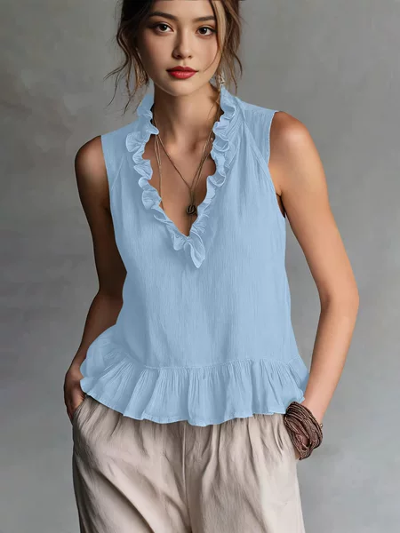 2026 Amazon Wish Independent Site Ebay Spring and Summer New European and American Style Sleeveless Ruffled Shirt Women's Shirt