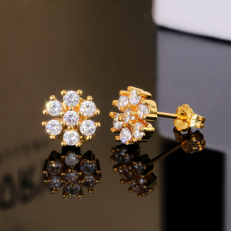 1 Pair Simple Style Flower Inlay Copper Zircon Ear Studs display picture 7