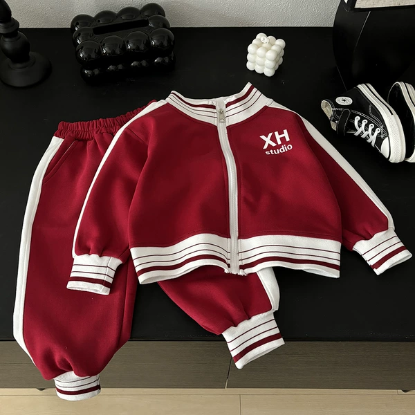 C207 Contrast Color Sports Set-Red and White