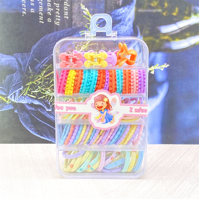Banda de goma para niños en caja Cuerda para la cabeza para niños, lazo para el cabello para niñas, banda de goma para niñas, el cabello del bebé no daña el pulgar