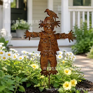 跨境Rustic Metal Scarecrow Garden Stake金属稻草人花园地插