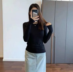羊绒蛋白纤维打底衫莫尔代软糯亲肤内搭长袖百搭简约修身显瘦上衣
