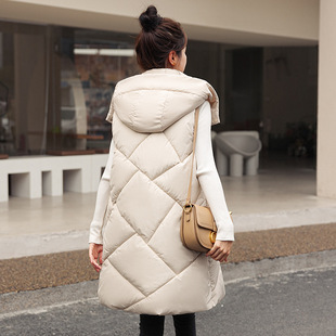 Cotton Vest Women's Mid-length Vertical Collar Hood Character Loose Casual Elegant All-match Thickened Warm Cotton Vest Tide