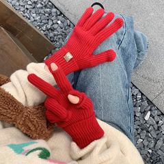 New solid color touch screen gloves solid color Korean style ins style label fingered autumn and winter warm wool knitted gloves