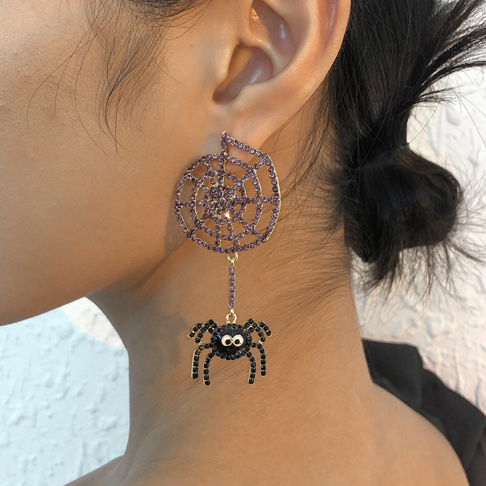 22g Weight No Inlaid Inlay Material Earrings Classification Housewarming, Anniversary, Business, Wedding, Travel, Birthday, Festival Occasion Alloy Material Halloween Festival Geometric Pattern Women'S Gender Fashion Style Halloween New Spider Geometric Alloy Diamond Earrings Wholesale Nihaojewelry 7