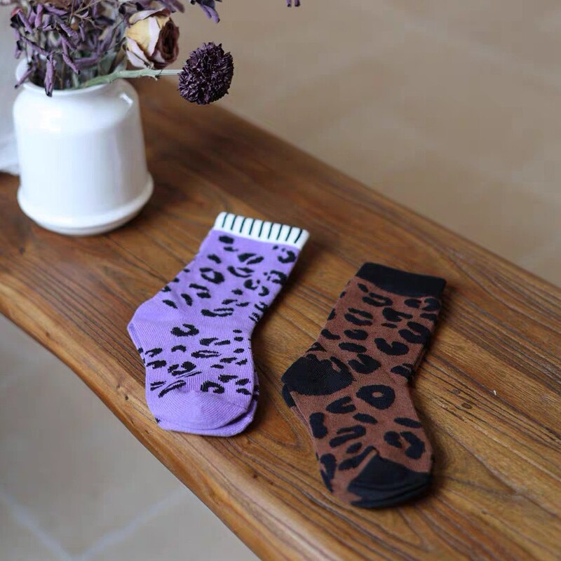 Children's Socks Leopard Print 2025 Girls' Pure Cotton Slouch Socks Breathable Sweat-Absorbent Mid-Calf Socks Parent-Child Socks Casual Versatile