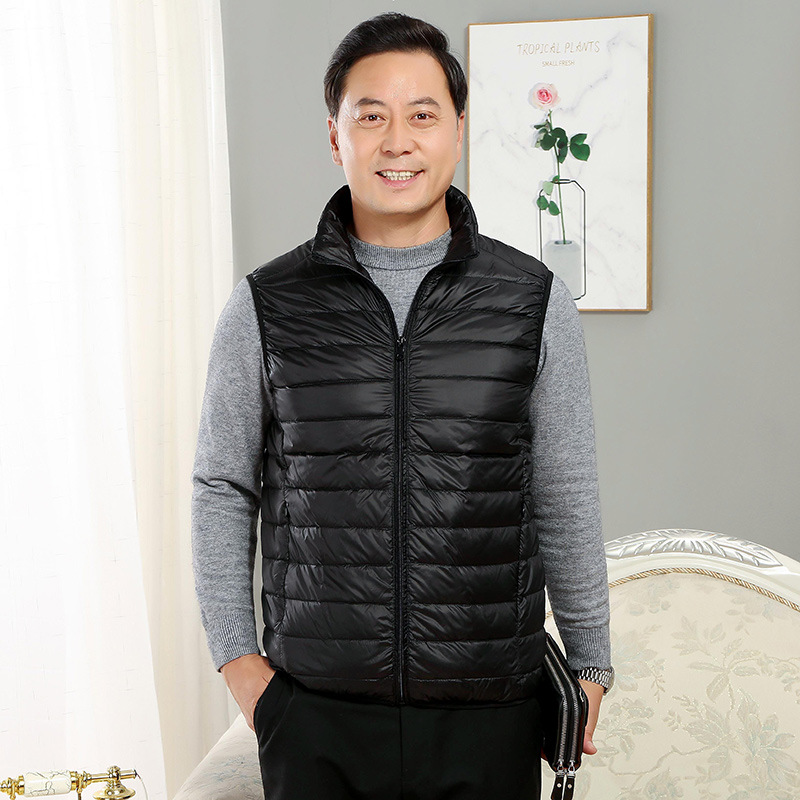 Middle-aged and elderly new winter down jacket men's vest stand collar waistcoat light white down vest men's top clothes_voghion.com