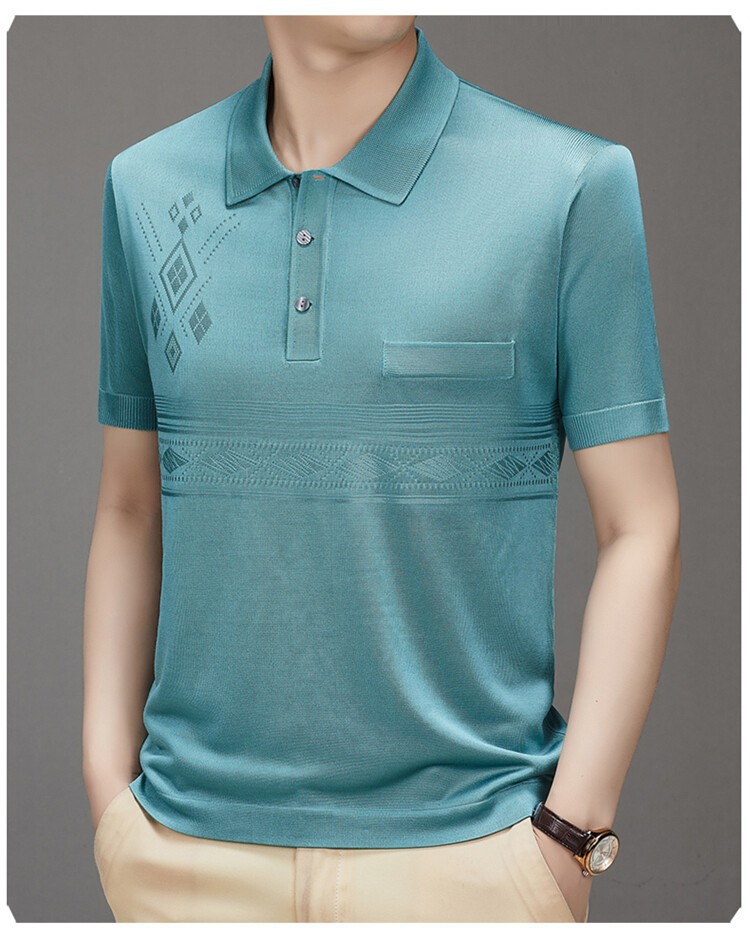 Verano nuevo estilo suéter de color sólido suelta camisa de papá de mediana edad delgada manga corta casual hombres solapa camiseta polo