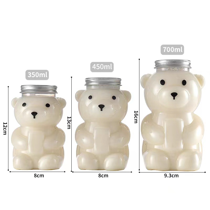 创意小熊奶茶瓶一次性外卖奶茶瓶加厚pet塑料瓶抱熊果汁饮料瓶子