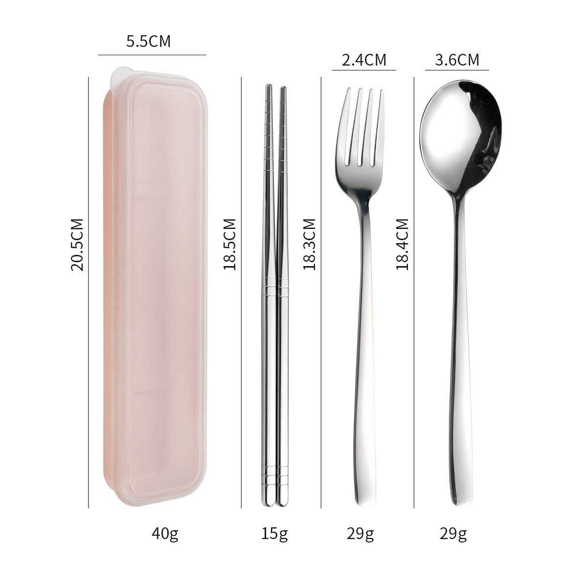 304 스틸 [핑크] 숟가락 + 포크 + 젓가락 + 상자