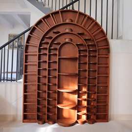 美式乡村复古实木装饰柜欧式拱形瓷器展示柜靠墙白蜡木客厅餐边柜