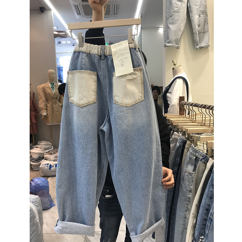 Dam jeans harem hög midja lös passform morotsbyxor i denim_voghion.com
