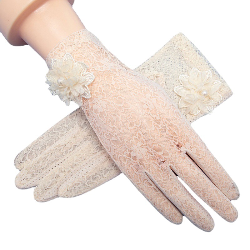Guantes de protección solar de encaje para mujer, seda helada de verano, finos, para conducir y ciclismo, pantalla táctil, antideslizantes, estilo corto, transpirables