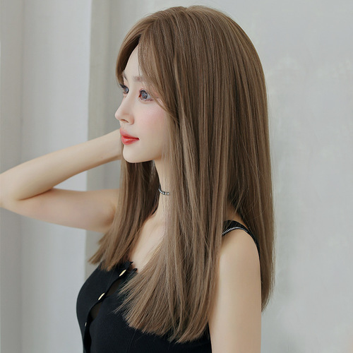 Oushuo Oushuo wholesale Korean style middle-part bangs wig for women, long hair natural face-shaping collarbone straight wig head