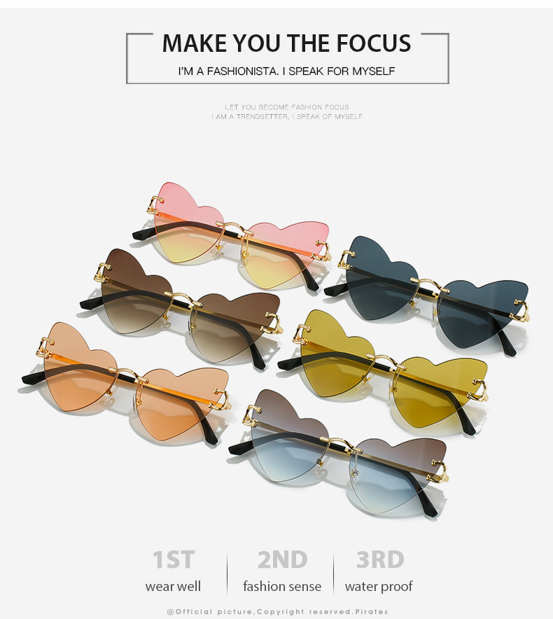 Fashion Gradient Color Heart Shape Pc Special-shaped Mirror Frameless Women's Sunglasses display picture 1