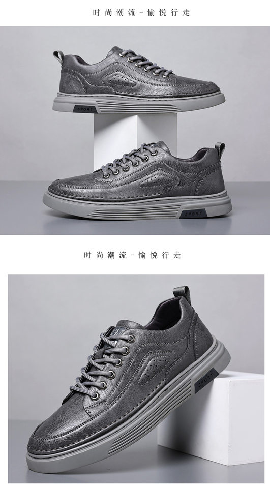 Giày da nam công sở cổ thấp đế mềm, giày sneaker da bò phối dây buộc, gót thấp 1–3 cm — GX2033 màu trắng, GX2033 màu xám chi tiết 25