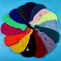 Winter children's warming headgear ski cold-proof cycling face mask children's three-hole woolen knitting hat sports face cover