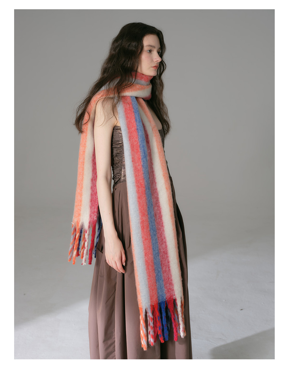 Regenbogen-schal Mit Streifen Aus Kunstkaschmir Für Damen_voghion.com
