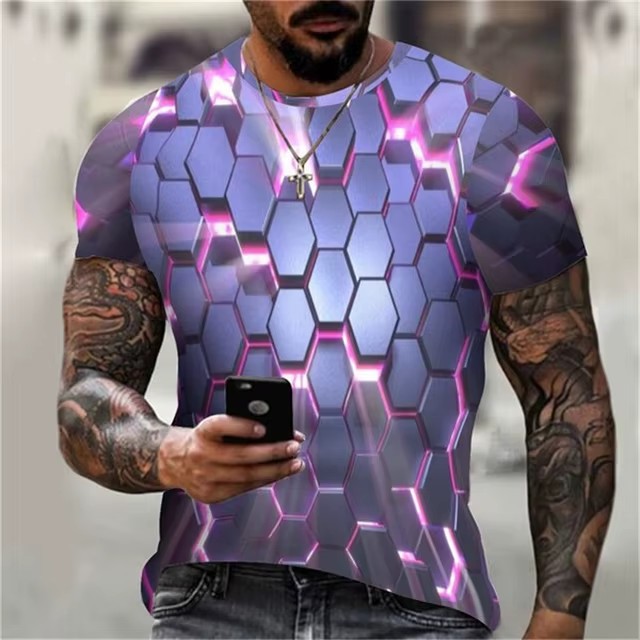 Tecnología genial, armadura, impresión 3D, spot 2024, camiseta de hombre transpirable de manga corta con cuello redondo suelto casual de moda