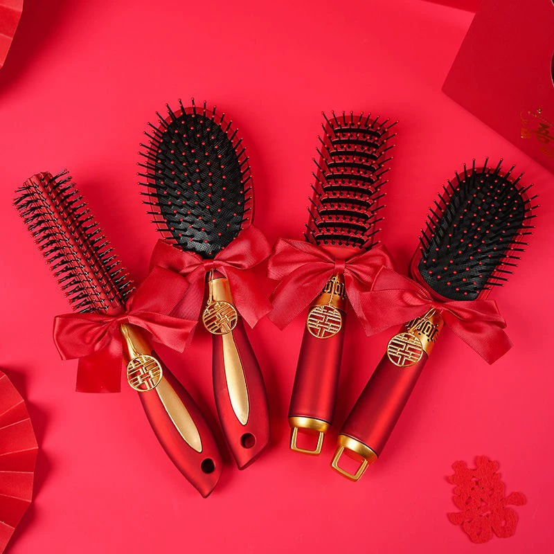 Свадебная расческа, красная расческа-подушка для укладки волос, праздничный набор, расческа-подушка для завивки, свадебная расческа-подушка, набор с зеркалом