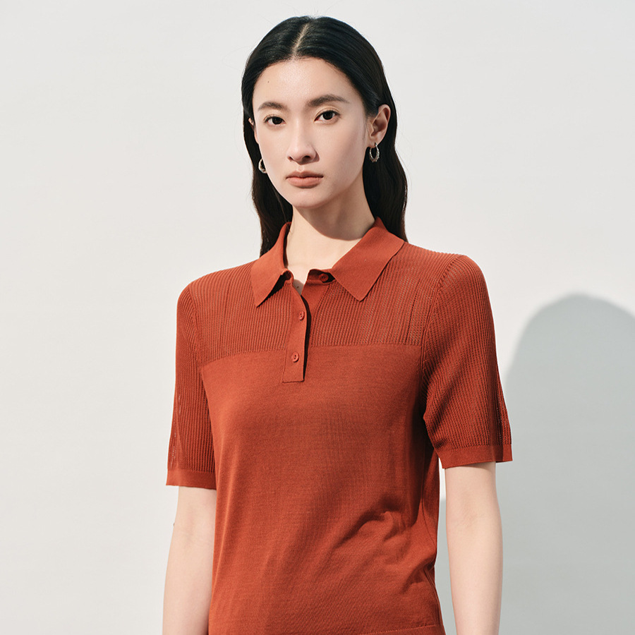 High-end mulberry silk women's polo shirt collar knitted short-sleeved summer thin breathable light luxury commuter top wholesale