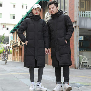 Winter men's and women's down jacket long over-the-knee warm cotton-padded jacket sports student training coat casual sports jacket women