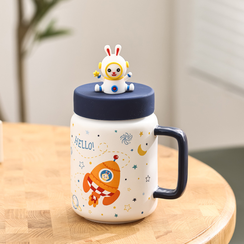 Conejo espacial taza de cerámica taza de café taza de leche de dibujos animados regalo de regalo de año del conejo logotipo