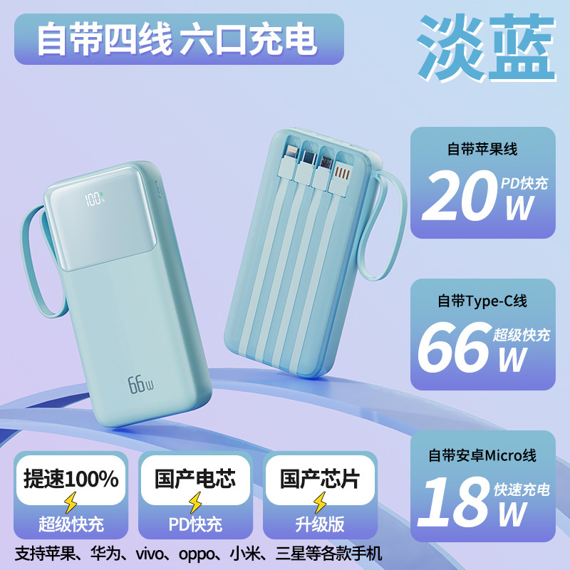 卸売り66W超双方向快充自帯線充電宝200000ミリアンペア大容量移動電源印刷|undefined