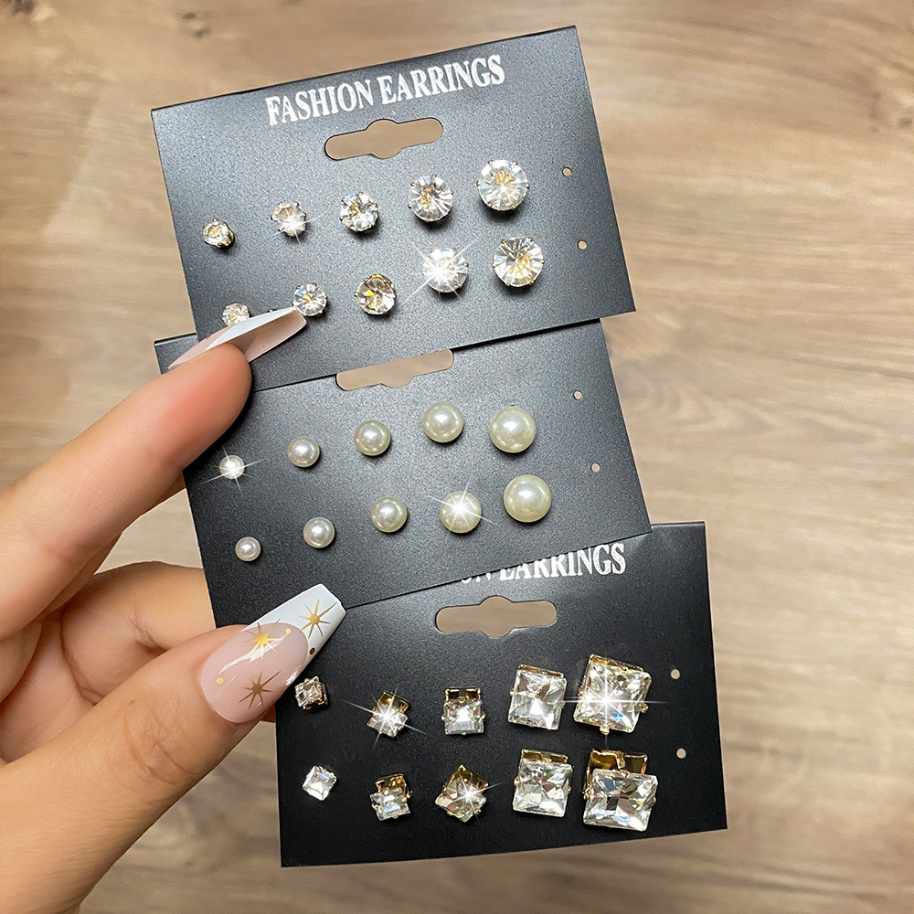 15 Pairs Simple Style Geometric Alloy Plating Zircon Womenu0027S Ear Studs