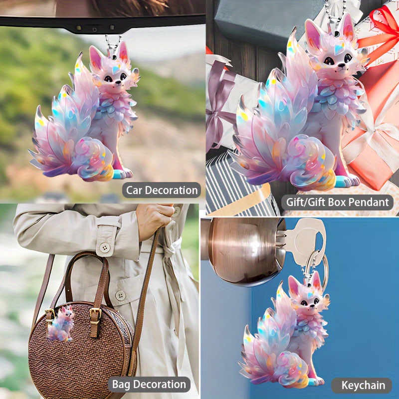 Colgante transfronterizo venta caliente color acrílico zorro colgante decoración espejo interior colgante mochila llavero image 3