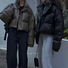 暗黑系短款pu皮面棉服女冬季新款加厚美式宽松小个子面包服外套潮