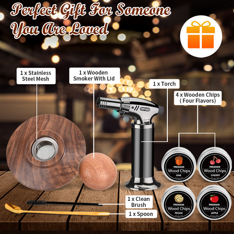 Caja de madera de haya transfronteriza cóctel ahumador caja de regalo juego bar barman whisky hielo vino piedra ahumador